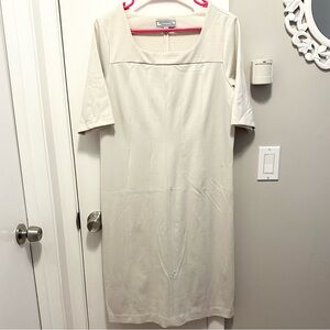 Simonton Says Short Sleeve Cream Shift Dress M Scoop Neck Classic Office Work